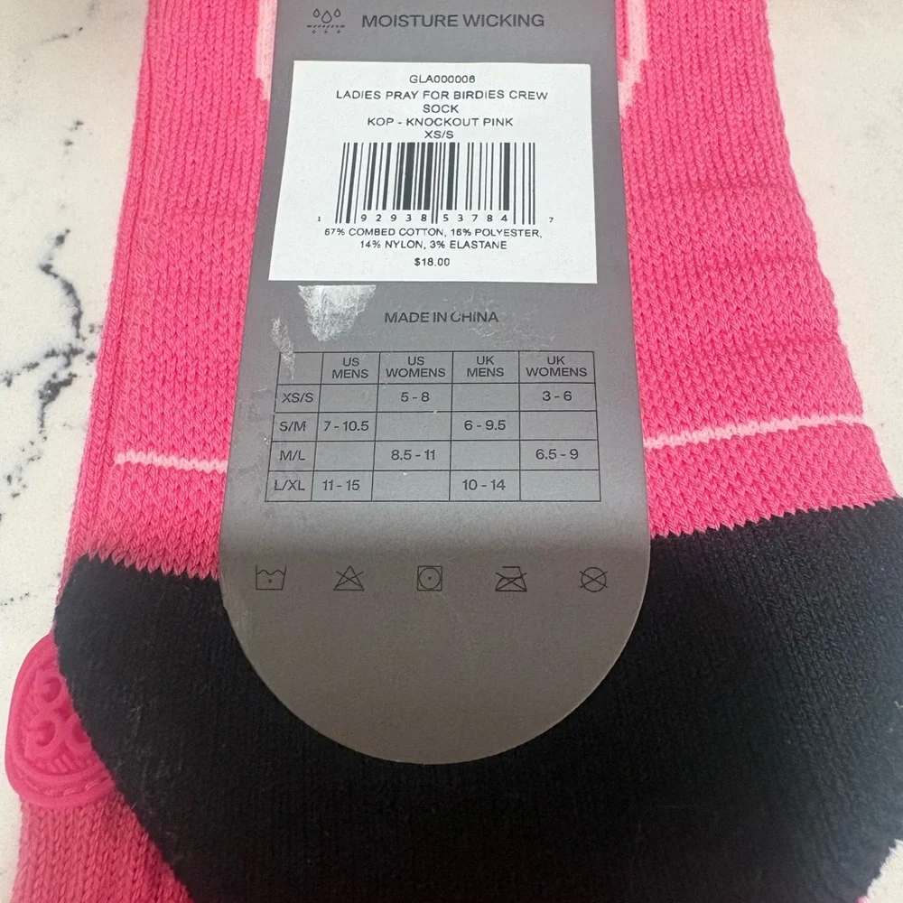 G/Fore Ladies Size XS/Small Knockout Pink Pray For Birdies Crew Socks New Golf